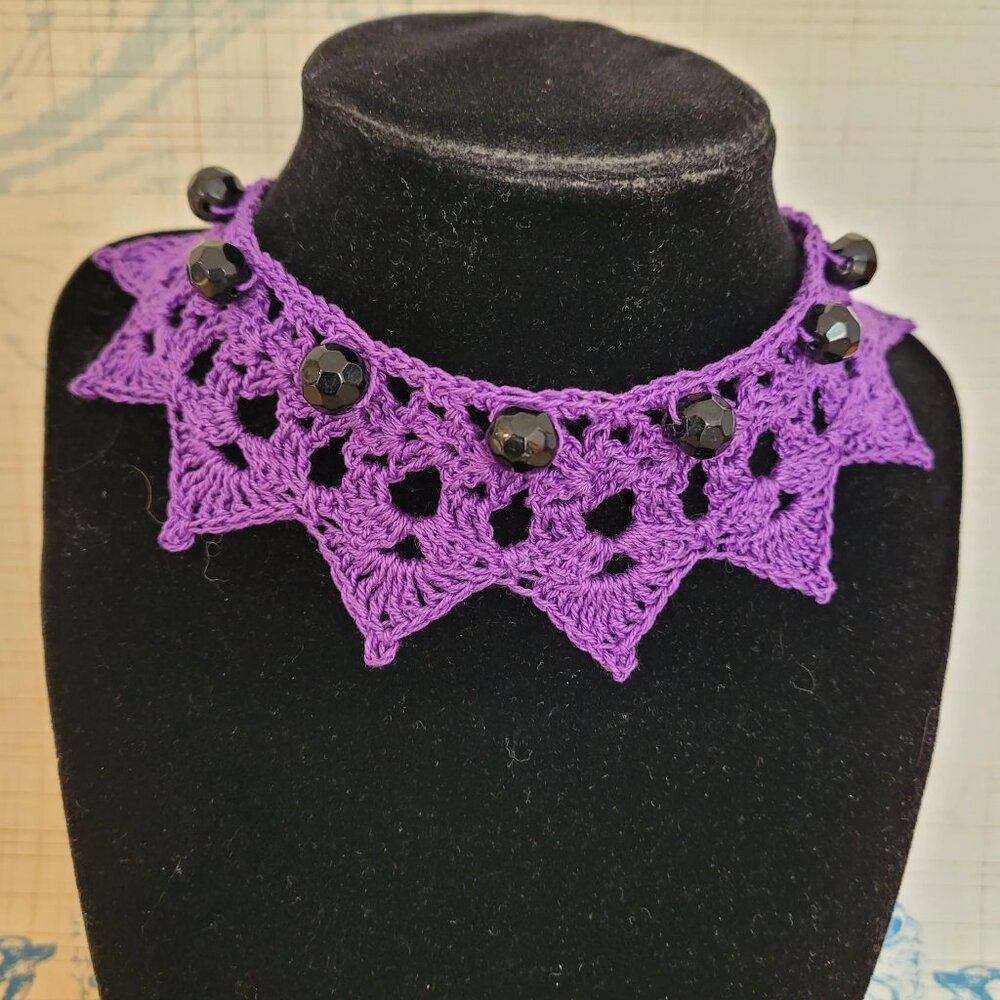 Repurposed Vintage Jewelry on Hand Crafted Crochet Boho / Goth Choker Necklace